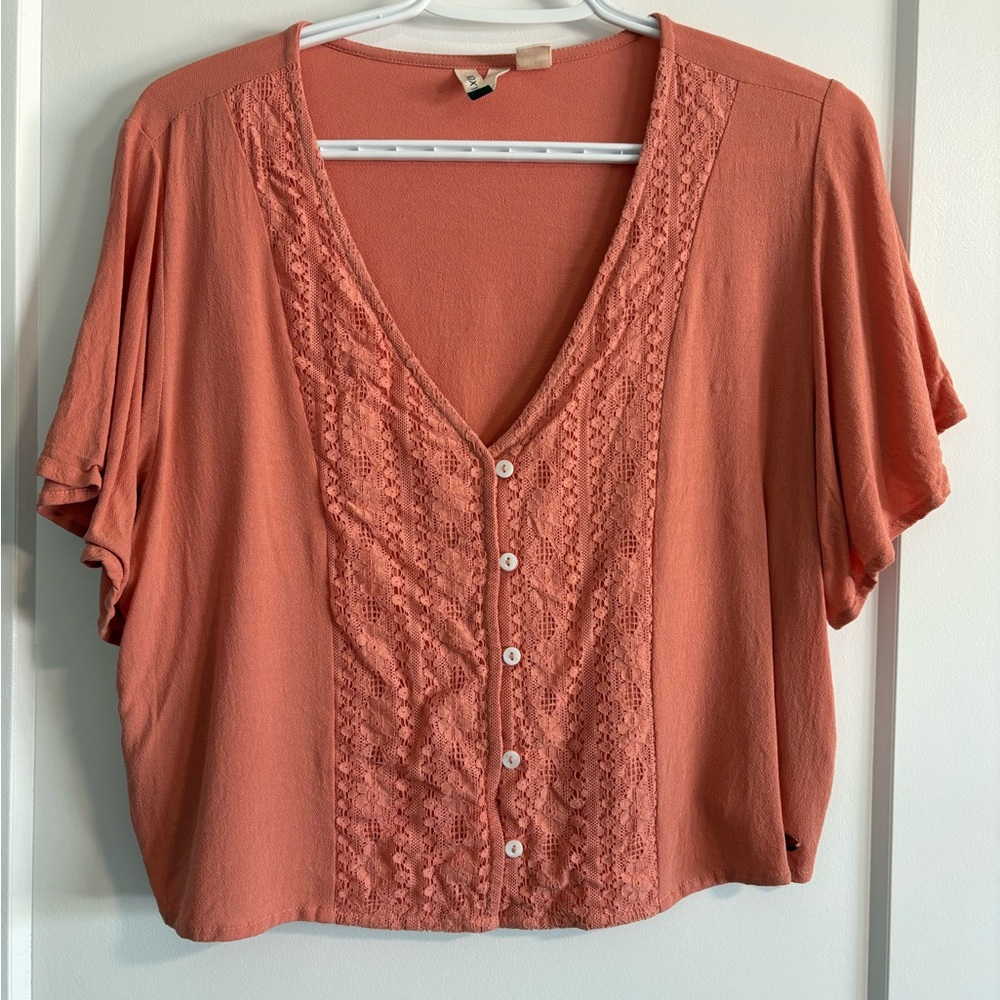Roxy Orange Pink Cropped Blouse with Dolman Sleeves